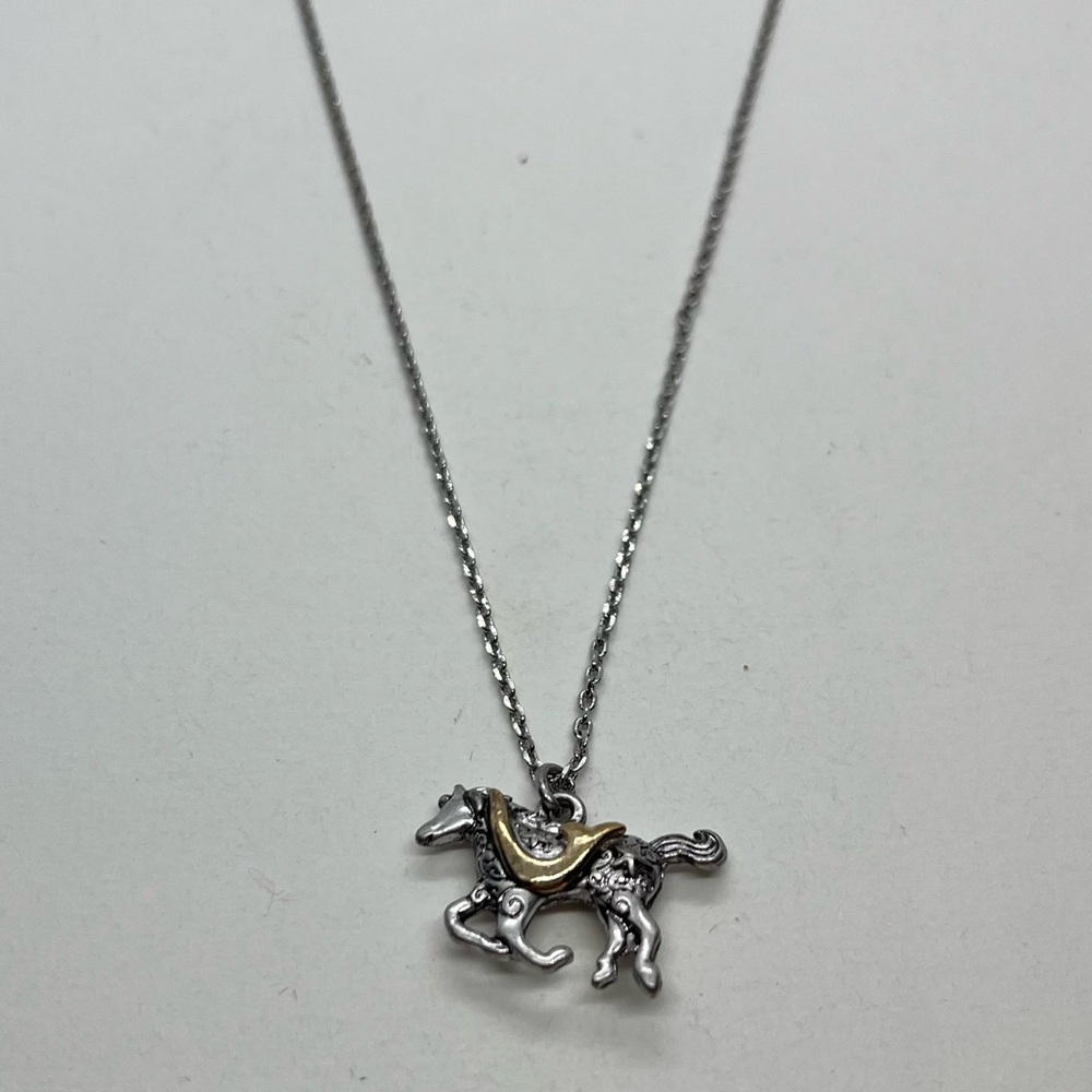 Silver and Gold Horse Pendant Necklace - Women's Jewelry